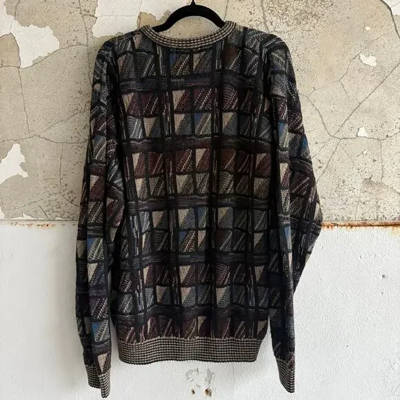 Vtg 90s Coogi Style Sweater Mens Large Tall Checkered Knit Pullover Grandpacore‎